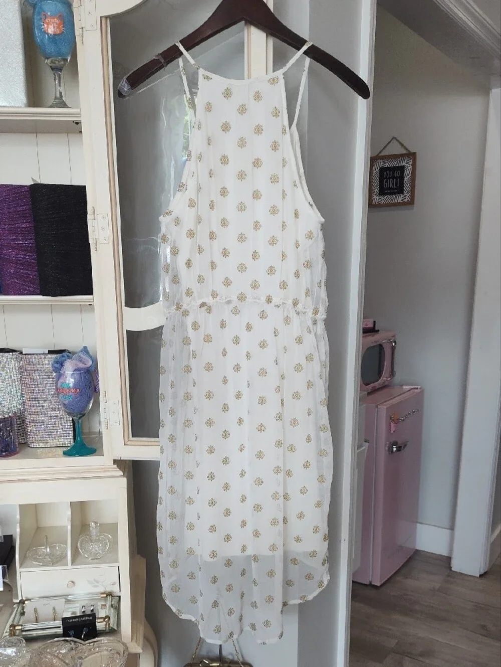 Lucky Brand Cream Maxi Dress with Gold Motif